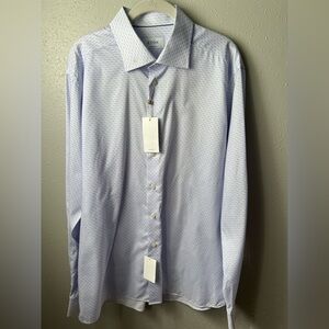 Eton Contemporary Fit Blue Lobster Print Button Down Dress Shirt 44/17.5 New